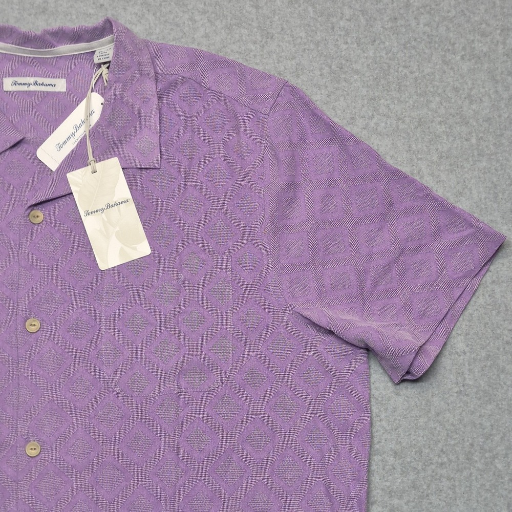 Tommy Bahama Shirt Mens 2XL Purple Solid Diamond Isle Jacquard Button Down NWT - Picture 12 of 15